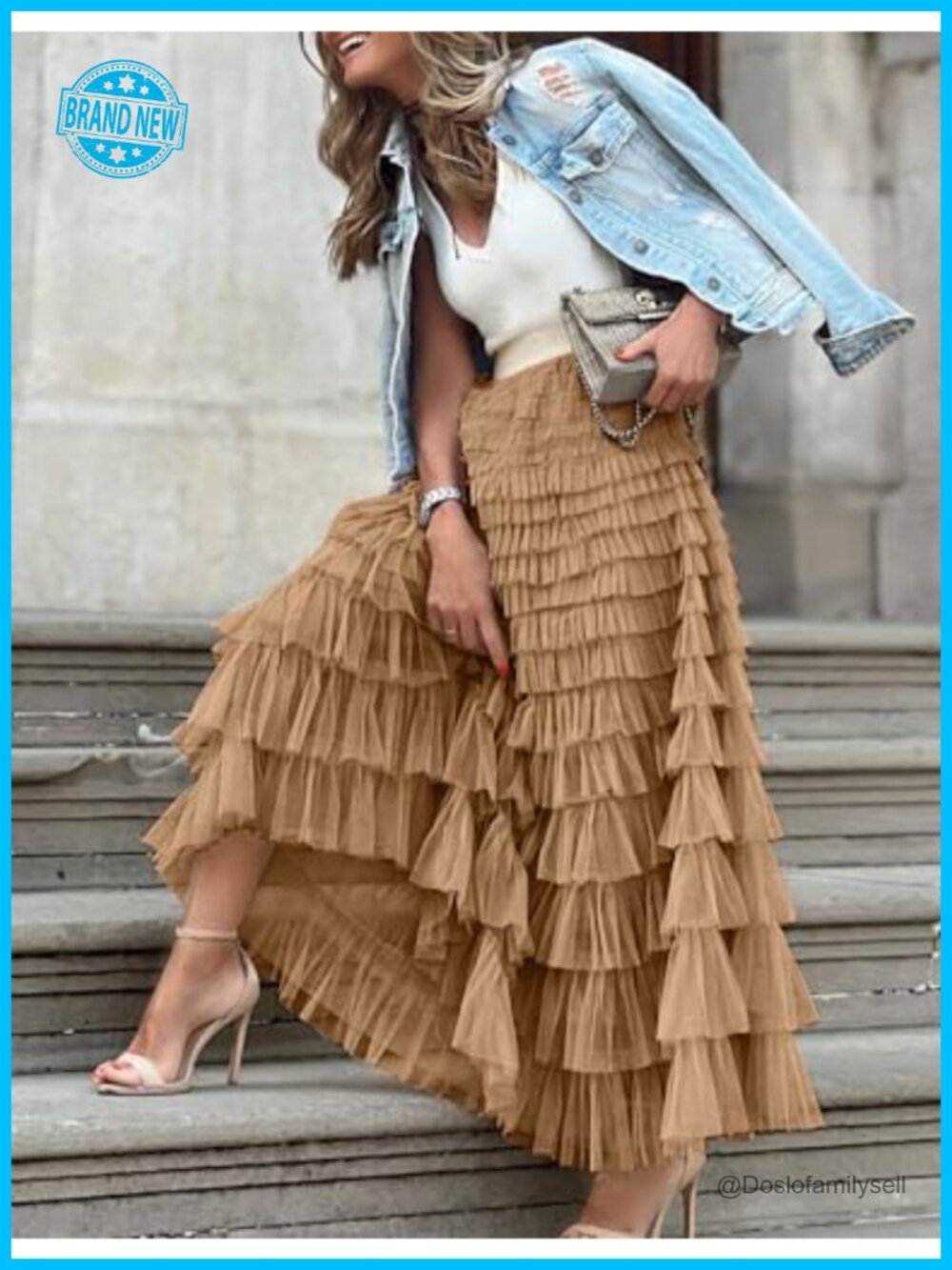 Women's Long Maxi Tulle Skirt A-Line Ruffle High Waisted Layered Mesh Tutu - Picture 2 of 7